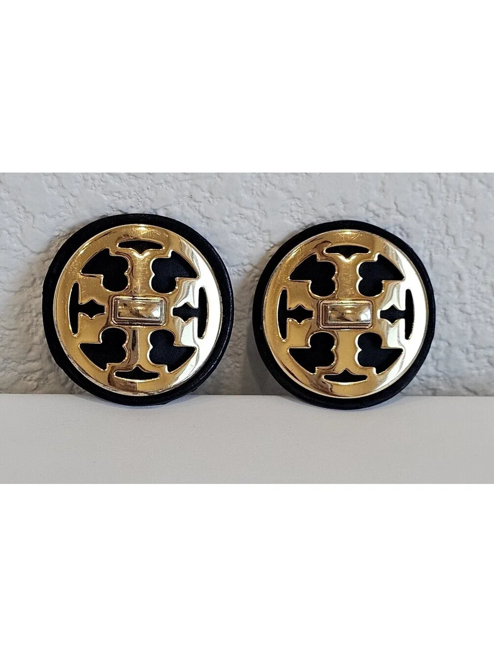 Authentic Tory Burch Gold Tone Shoe Clips Pair Rotating Crystal Logo Replacement